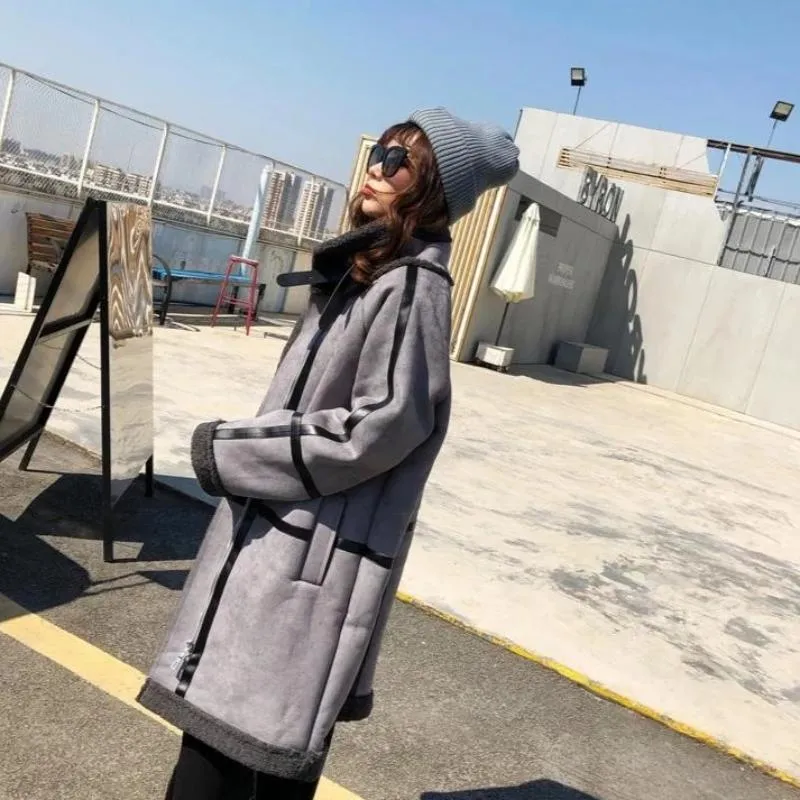 Women's Winter Warm Faux Sheepskin Long Coat With Faux Fur
