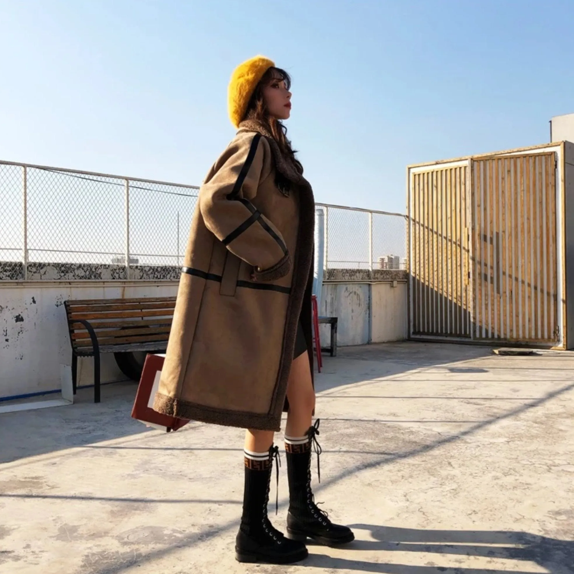 Women's Winter Warm Faux Sheepskin Long Coat With Faux Fur