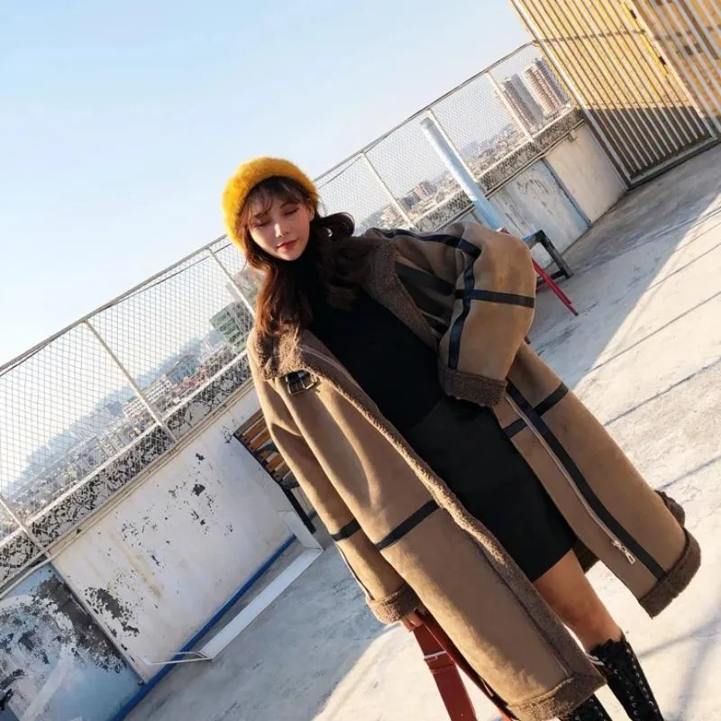 Women's Winter Warm Faux Sheepskin Long Coat With Faux Fur