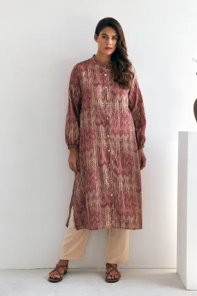 ZRF Women Patterned Long Tunic Pants Suit - Rose Pink - Brescia